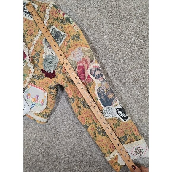 OOAK Magnolia Boho Quilted Jacket Frida Cat Bird Gypsy Patchwork Vtg INDIE sz XL - Picture 10 of 16